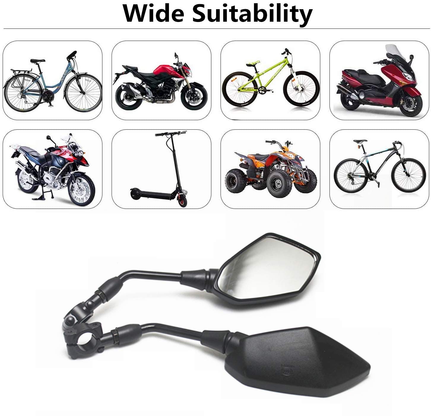 【2024 Upgraded】Motorcycle Convex Rear View Mirror, Mirrors For Bike,motorcycle,atv,scooter, with M8 M10 Threaded Bolt, with 7/8" Handle Bar Mount Clamp Compatible with Cruiser, Suzuki, Honda,Victory