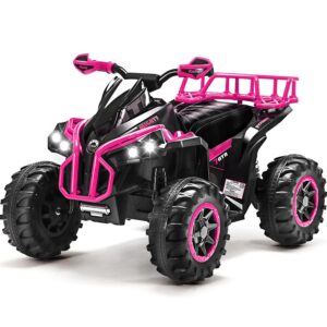 Soar Four Wheeler for Kids - Electirc Toddler 4 Wheeler for Kids 3-6, Ride on Atv 12v Battery Powered, Kids Quad with LED Lights, Music, High Low Speed, USB/TF, Treaded Tires, Black