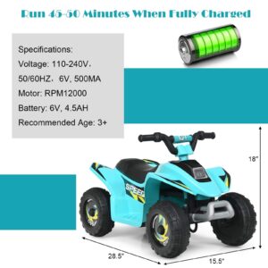 OLAKIDS Kids Ride On ATV, 6V Motorized Quad Toy Car for Toddlers, 4 Wheeler Battery Powered Electric Vehicle for Boys Girls with Forward/Reverse Switch, Anti-Slip Wheels (Aqua)