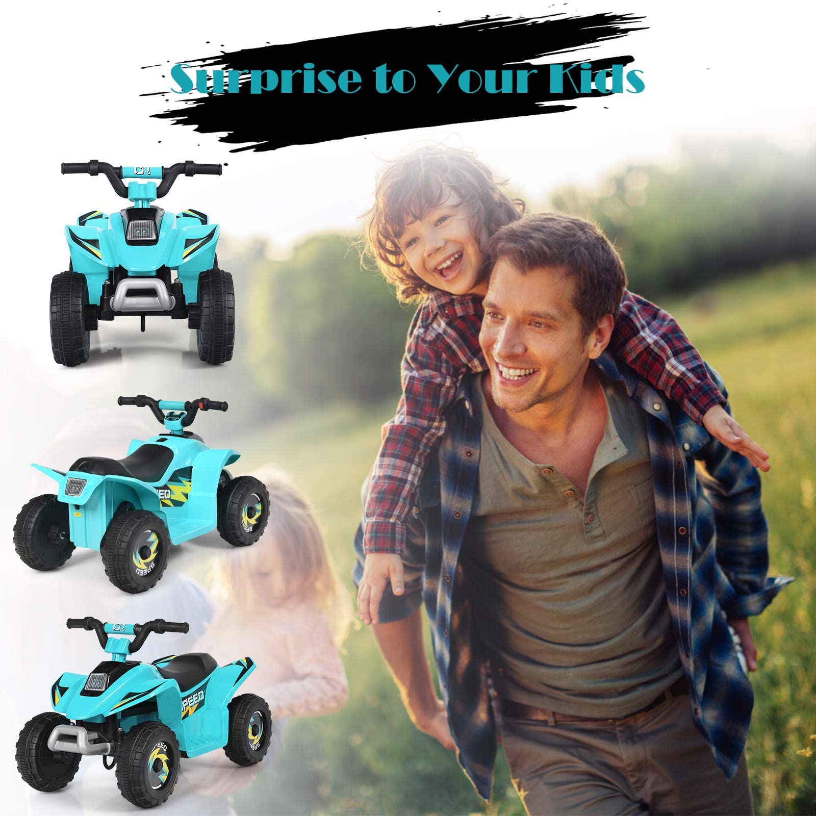 OLAKIDS Kids Ride On ATV, 6V Motorized Quad Toy Car for Toddlers, 4 Wheeler Battery Powered Electric Vehicle for Boys Girls with Forward/Reverse Switch, Anti-Slip Wheels (Aqua)