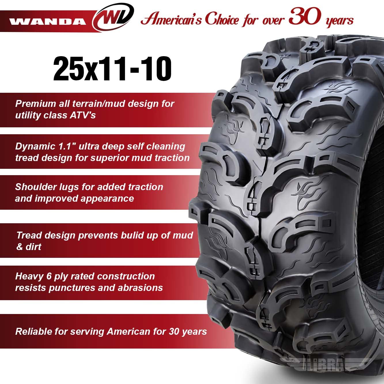 WANDA 2 Premium UTV ATV Tires 25x11-10 25x11x10 Super Mud Snow 6PR P375-10216