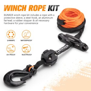 BUNKER INDUST 3/16" x 50' Synthetic Winch Rope Kit,8200 LBS Winch Line Cable Replacement with Protective Sleeve+Winch Fairlead+ Stopper+Hook for 4WD Off Road Vehicle ATV UTV SUV(Orange)