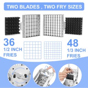 French Fry Cutter, Ruooson Professional Potato Cutter Slicer Stainless Steel, Includes 1/2 & 3/8-Inch Blade and No-Slip Suction Base, Great for Air Fryer Food Potatoes Carrots Cucumbers. (Steeel)