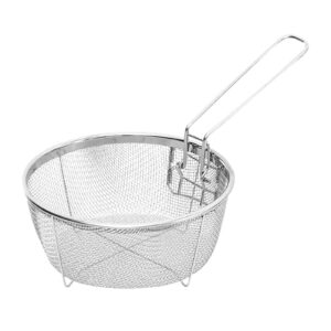 stainless steel fry basket, 12.6''/14.7'' round wire mesh fry basket, french chips fry serving food presentation tableware with folding handles, deep fryer accessories