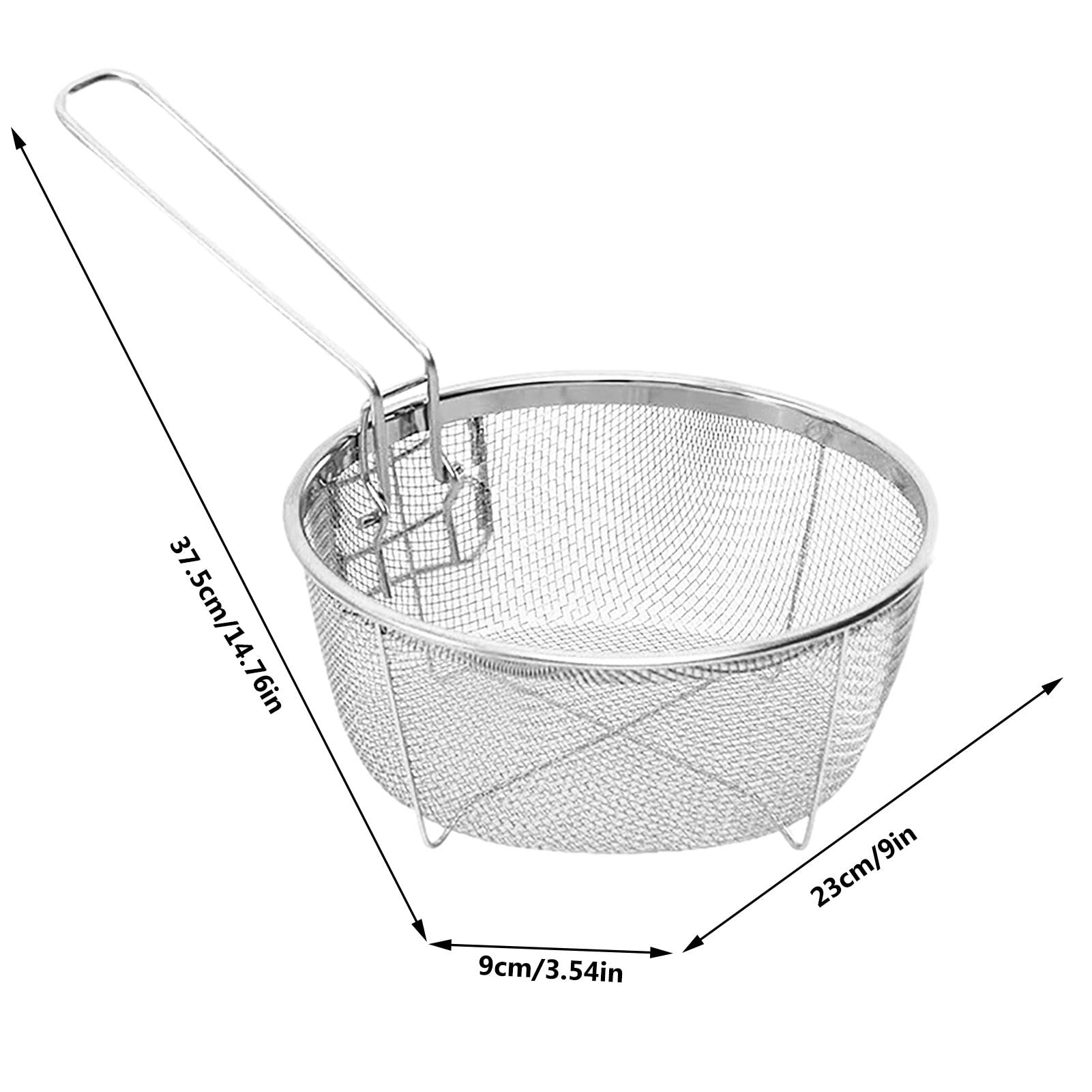 Stainless Steel Fry Basket, 12.6''/14.7'' Round Wire Mesh Fry Basket, French Chips Fry Serving Food Presentation Tableware with Folding Handles, Deep Fryer Accessories