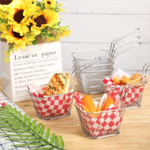 12 Pieces Mini Square Fry Basket Steel French Fry Chip Basket Food Baskets for Serving Stainless Steel Fry Basket with Handle Reusable Fries Holder Mini Deep Fryer with Basket for Home Decor