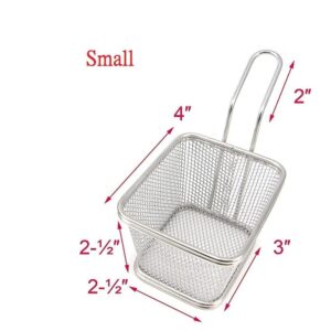 Stainless Steel Mini French Fries Basket Square Fryer Baskets, FDA Grade Kitchen Cooking Tool Food Presentation Tableware (Small 4inch 2pcs pack)