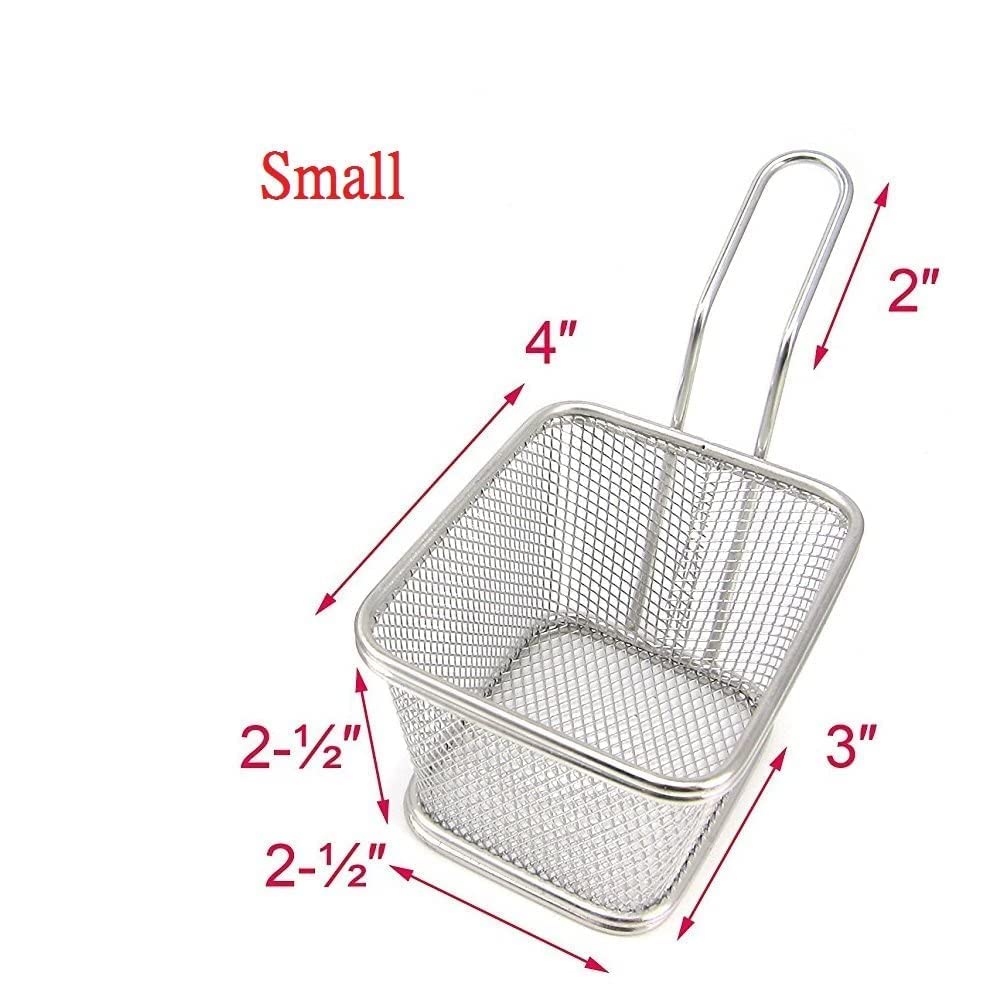 Stainless Steel Mini French Fries Basket Square Fryer Baskets, FDA Grade Kitchen Cooking Tool Food Presentation Tableware (Small 4inch 2pcs pack)