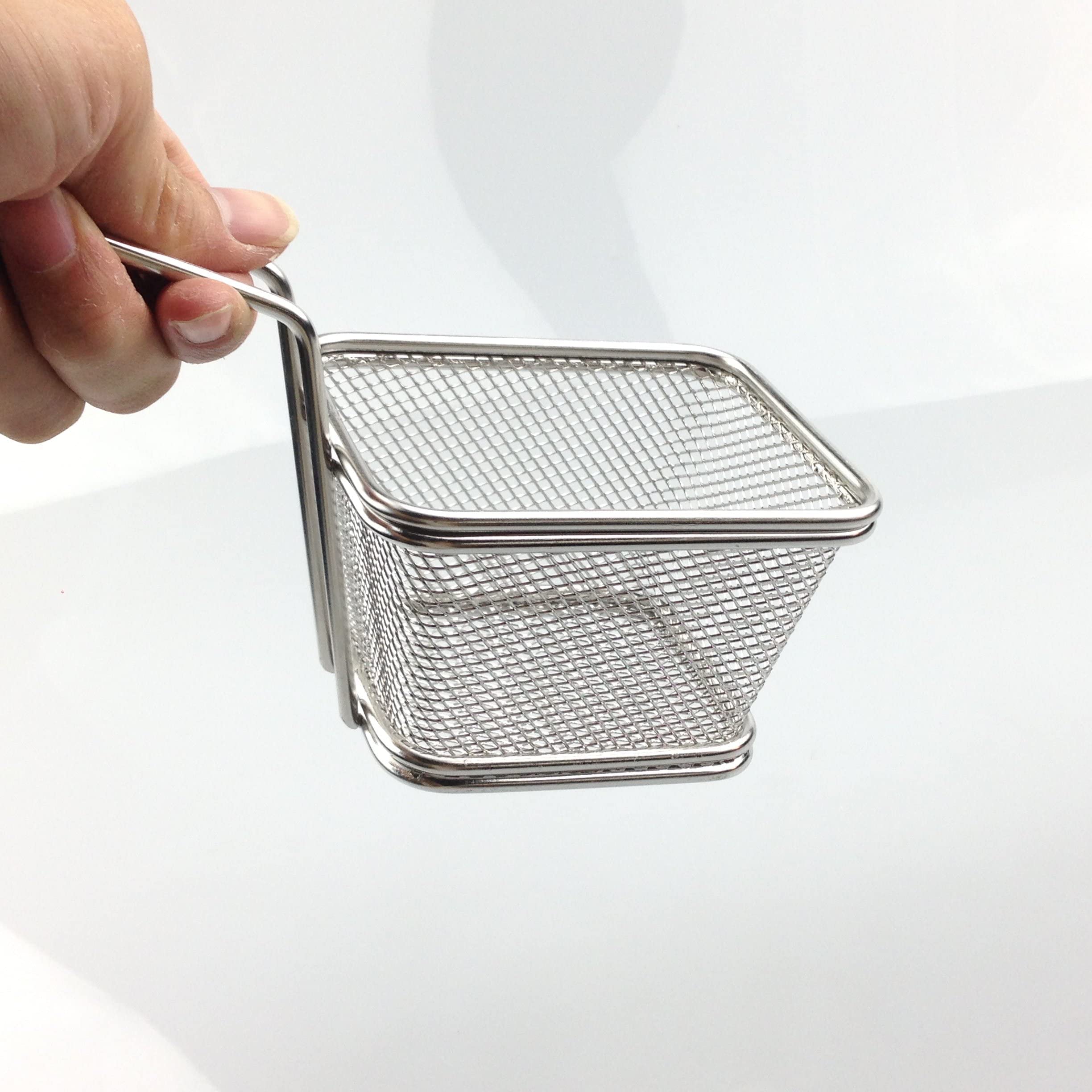 Stainless Steel Mini French Fries Basket Square Fryer Baskets, FDA Grade Kitchen Cooking Tool Food Presentation Tableware (Small 4inch 2pcs pack)