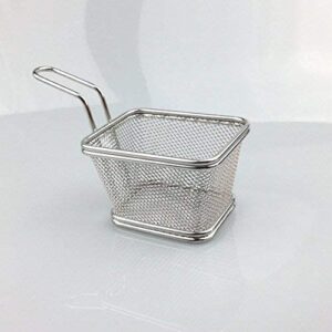 Stainless Steel Mini French Fries Basket Square Fryer Baskets, FDA Grade Kitchen Cooking Tool Food Presentation Tableware (Small 4inch 2pcs pack)