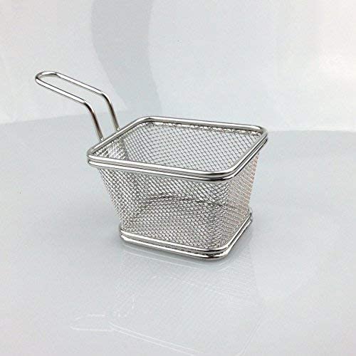 Stainless Steel Mini French Fries Basket Square Fryer Baskets, FDA Grade Kitchen Cooking Tool Food Presentation Tableware (Small 4inch 2pcs pack)