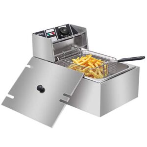 Commercial Electric Deep Fryer, Countertop Stainless Steel Deep Fryer French Fries for Restaurant Home Kitchen (Single Tank, 6.3QT/6L)