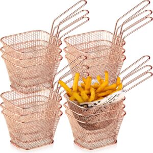 sieral 12 pieces mini square fry basket steel french chip food baskets for serving stainless with handle reusable fries holder deep fryer home(rose gold), 10.5 x 8.5 x 6.3 cm/ 4.1 x 3.3 x 2.5 inches