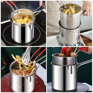 DOITOOL 2 Sets Stainless Steel Fryer Mini Airfryer Outdoor Griddle Stainless Wok French Fries Drain Basket Onion Ring Fryer Pasta Skimmer Deep Fryer Pot Frying Basket Fry Basket Fried