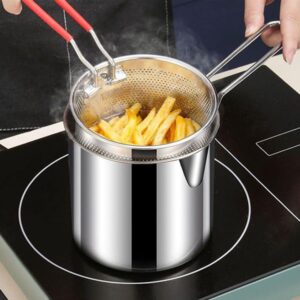 DOITOOL 2 Sets Stainless Steel Fryer Mini Airfryer Outdoor Griddle Stainless Wok French Fries Drain Basket Onion Ring Fryer Pasta Skimmer Deep Fryer Pot Frying Basket Fry Basket Fried