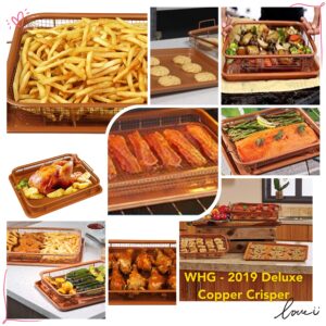 Deluxe Copper Crisper - 2-Pieces Nonstick Oven Air Fryer Pan/Tray & Mesh Basket Set - Air Fryer in Oven - Ideal for French Fry - Frozen Food, Baking Sheet without Oil - Bonus Pizza Cutter - WHG