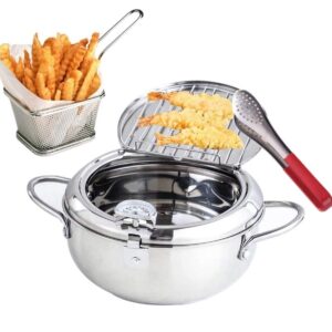 Deep Fryer Set,3.6QT Mini Deep fry Pot with French Fries Basket and Frying Tongs -Stainless Steel Deep Fry Pan with Thermometer