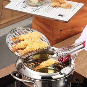 Deep Fryer Set,3.6QT Mini Deep fry Pot with French Fries Basket and Frying Tongs -Stainless Steel Deep Fry Pan with Thermometer