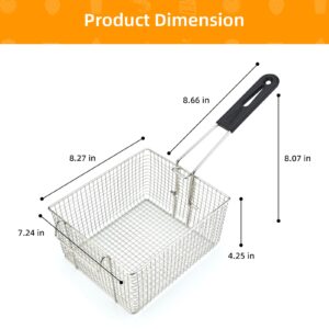 Delizon Electric Fryer Basket for Frying Serving Food, with Rubber Handle Grip, 7.2" x 8.3" x 4.3" Heavy Duty Construction Suitable for fry chicken, fish, french fries, (1 PCS)