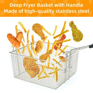 Delizon Electric Fryer Basket for Frying Serving Food, with Rubber Handle Grip, 7.2" x 8.3" x 4.3" Heavy Duty Construction Suitable for fry chicken, fish, french fries, (1 PCS)