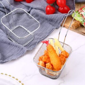 24 Pcs Mini Square Fry Basket Stainless Steel French Fries Holder Deep Fryer Baskets Only Square Mesh Food Basket with Handles Small Serving Basket for Kitchen Restaurant Cafe Barbecue (Silver)