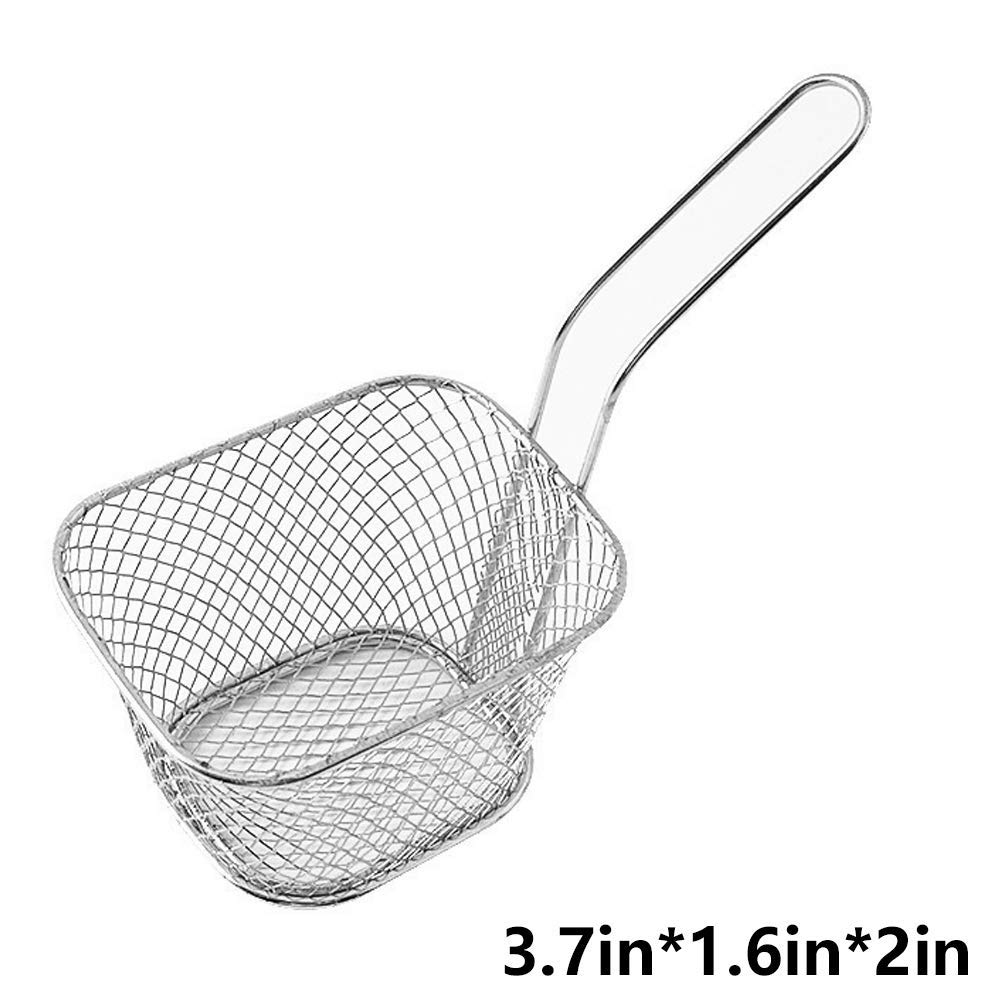 2 Pieces Mini Square Fry Baskets 3.7×1.65×2inch Odowalker Table Serving Frying Fries Chips Baskets French Fries Desk Food Presentation Mesh Basket Kitchen Cooking Tool