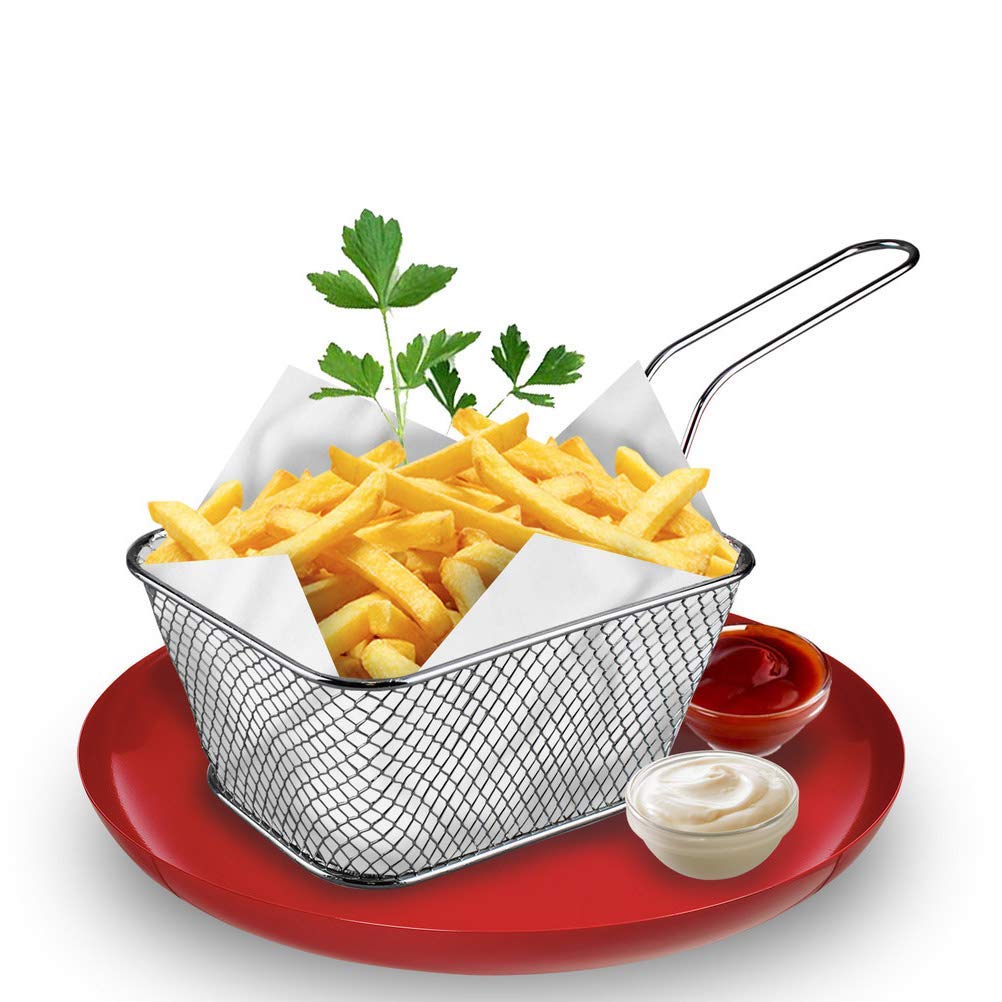 2 Pieces Mini Square Fry Baskets 3.7×1.65×2inch Odowalker Table Serving Frying Fries Chips Baskets French Fries Desk Food Presentation Mesh Basket Kitchen Cooking Tool