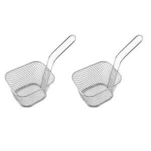 2 Pieces Mini Square Fry Baskets 3.7×1.65×2inch Odowalker Table Serving Frying Fries Chips Baskets French Fries Desk Food Presentation Mesh Basket Kitchen Cooking Tool