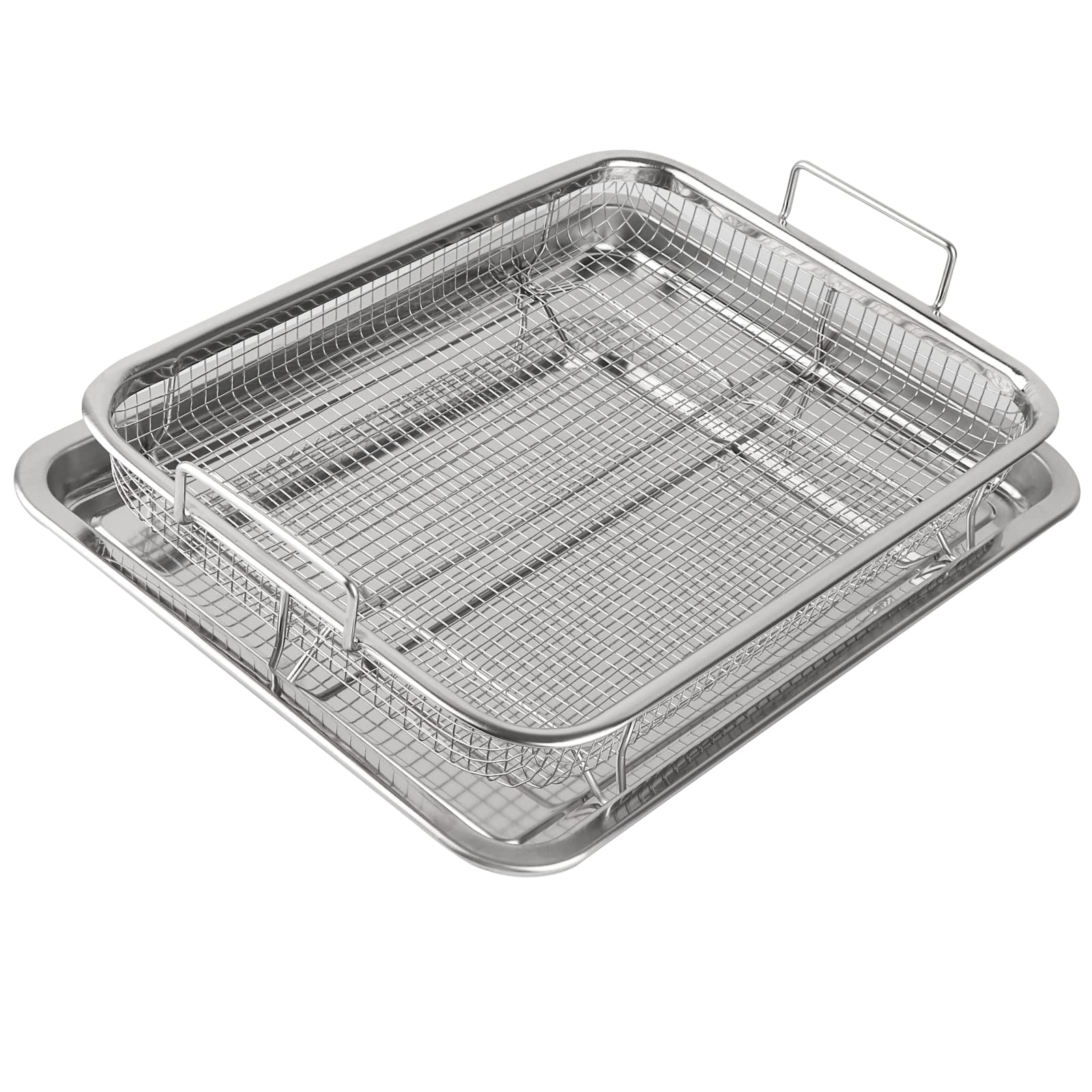 2 Pieces Air Fryer Basket for Oven,Stainless Steel Oven Air Fryer Basket and Tray for Baking Grilling，for Baking and Crispy Chicken, French Fries and Onion Rings