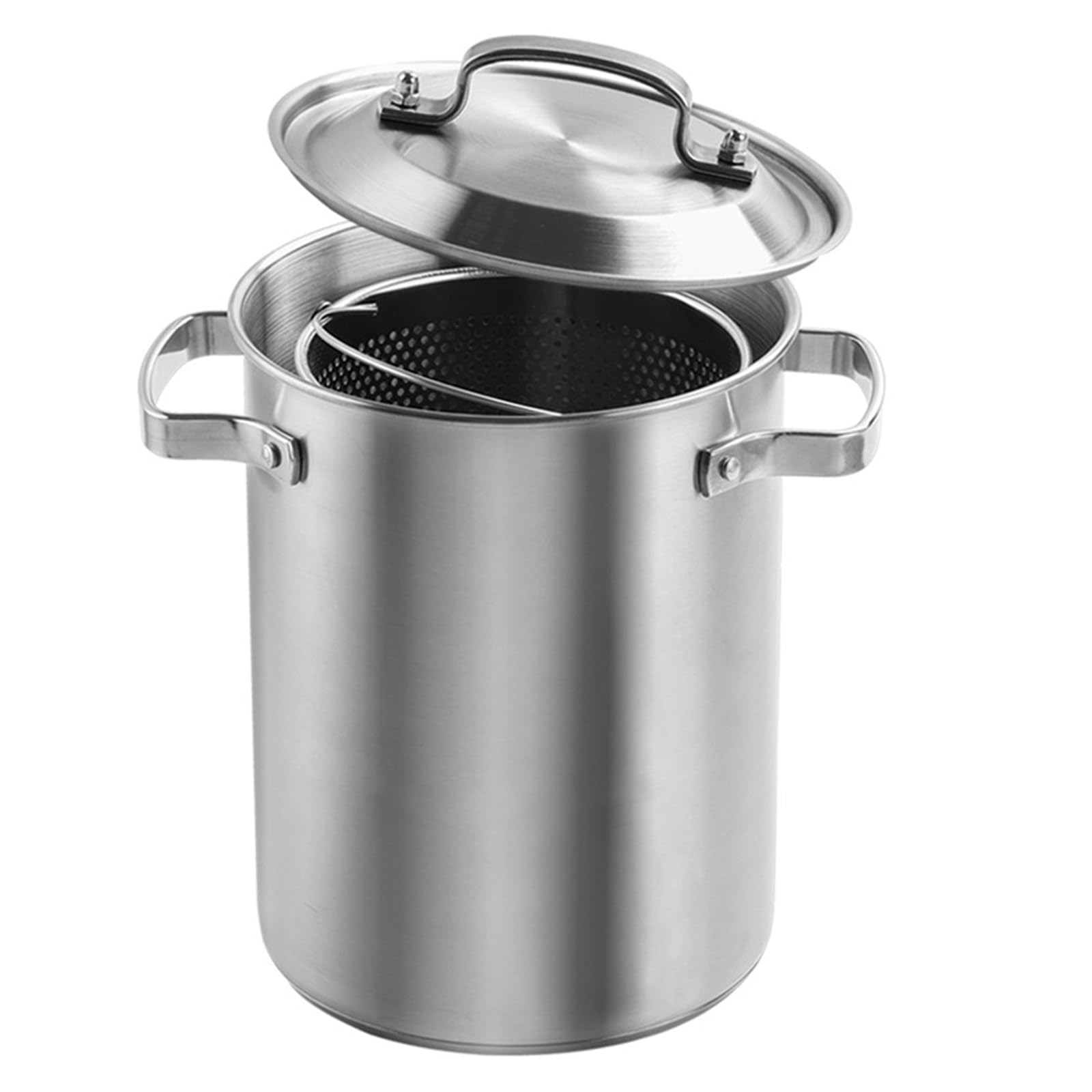 Stainless Steel Vertical Cooker/Steamer - 4L Asparagus Vegetable Pot Home Deep Fryer Pot Japanese Tempura Deep Frying Pot with Strainer Basket and Lid for Kitchen French Fries, Chicken