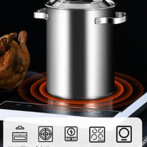 Stainless Steel Vertical Cooker/Steamer - 4L Asparagus Vegetable Pot Home Deep Fryer Pot Japanese Tempura Deep Frying Pot with Strainer Basket and Lid for Kitchen French Fries, Chicken