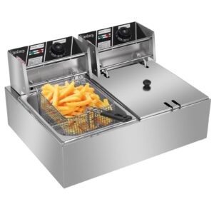 Dual Tank Electric Deep Fryer Stainless Steel Construction Accurate Thermostats Ideal for French Fries, Fried Chicken, and More 110V Voltage 4 Feet Stability Safe Operation 12L Capacity 5000W Power