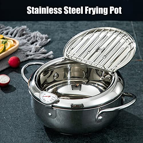 Deep Fryer Pot, Stainless Steel Deep Frying Pot, Small Deep Fryer Stainless Steel Deep Fryer Pot with Temperature Control Oil Drain for French Fries Fish Chicken(L)