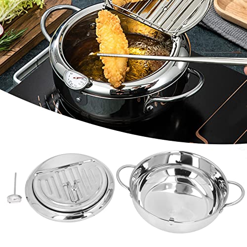 Deep Fryer Pot, Stainless Steel Deep Frying Pot, Small Deep Fryer Stainless Steel Deep Fryer Pot with Temperature Control Oil Drain for French Fries Fish Chicken(L)