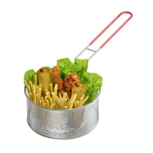 SOFRON Deep Fryer Basket 7.87" x 4", Round Stainless Steel Fry Baskets With Handle and Resting Hook for French Chips, Onion Rings, Chicken Wings and Pasta, Large