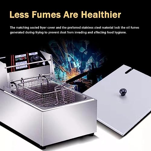 Small Deep Fat Fryer With Countertop Fryers Stainless Steel French Fries Electric Deep Fryers 10 Liter, Viewing Window, Countertop Fryer, 60-200°C Adjustable Temperature Control, Safety Handle