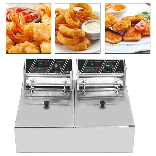 Dual Tank Electric Fryer, Professional Stainless Steel Electric Deep Fryer Dual Basket French Fry Countertop Frying Machine with Adjustable Temperature for Home Kitchen