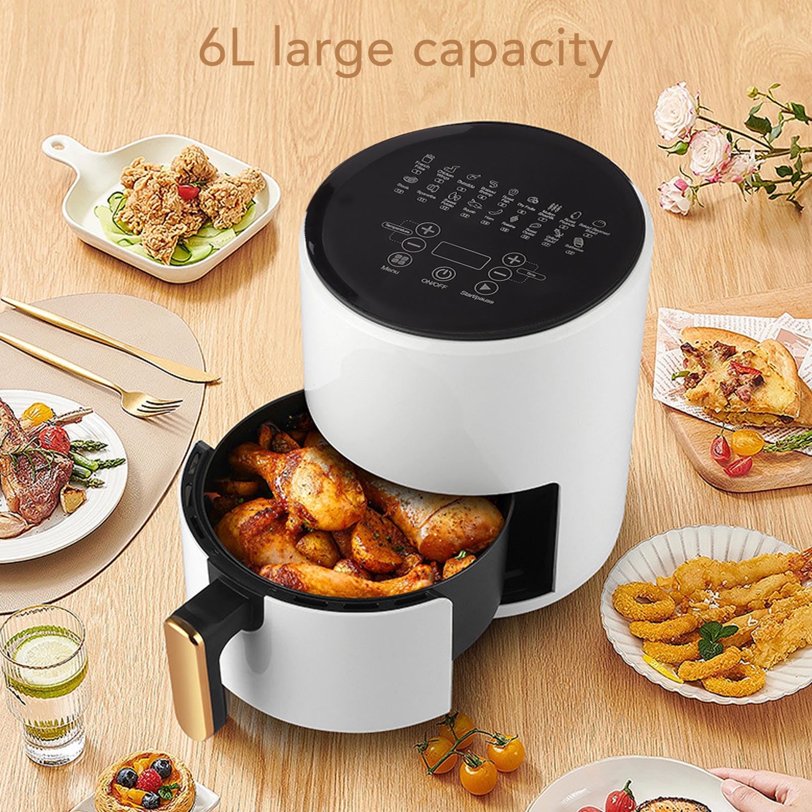 6L Electric Fryer Oven Cooker, Oilless Electric Cooker, Circular Heating Oil Fryers with Touch Screen Intelligent Temperature Control for Fried Chicken French Fries for Home