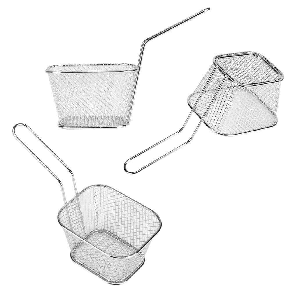 MOUMOUTEN Mini Square Fry Basket, Stainless Steel French Fries Holder Deep Fryer Baskets Serving Food Strainer, Serving Chips Fryer Cooking Tool for Chip Shrimp