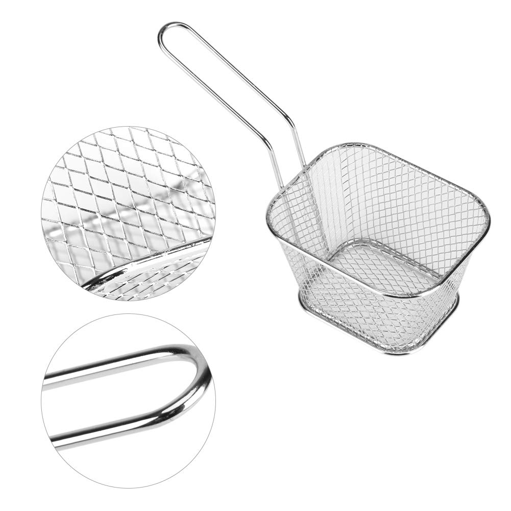 MOUMOUTEN Mini Square Fry Basket, Stainless Steel French Fries Holder Deep Fryer Baskets Serving Food Strainer, Serving Chips Fryer Cooking Tool for Chip Shrimp