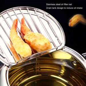 BORDSTRACT Deep Fryer Pot, Japanese Stainless Steel Frying Pot with Thermometer, Lid, and Oil Drip Drainer Rack, for Induction, French Fries, Chicken Wings and Shrimp