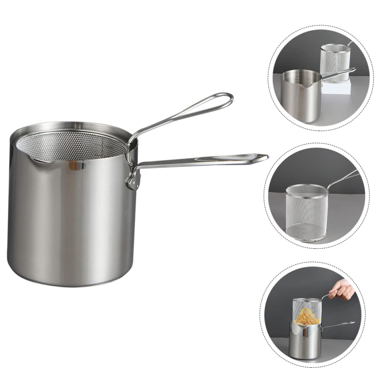 Zerodeko 2 Sets mini fryer deep fryer pot Stockpot with Basket round frying pot with basket onion rings fry basket kitchen mini griddle Food Fried Basket insulation skimmer Stainless steel