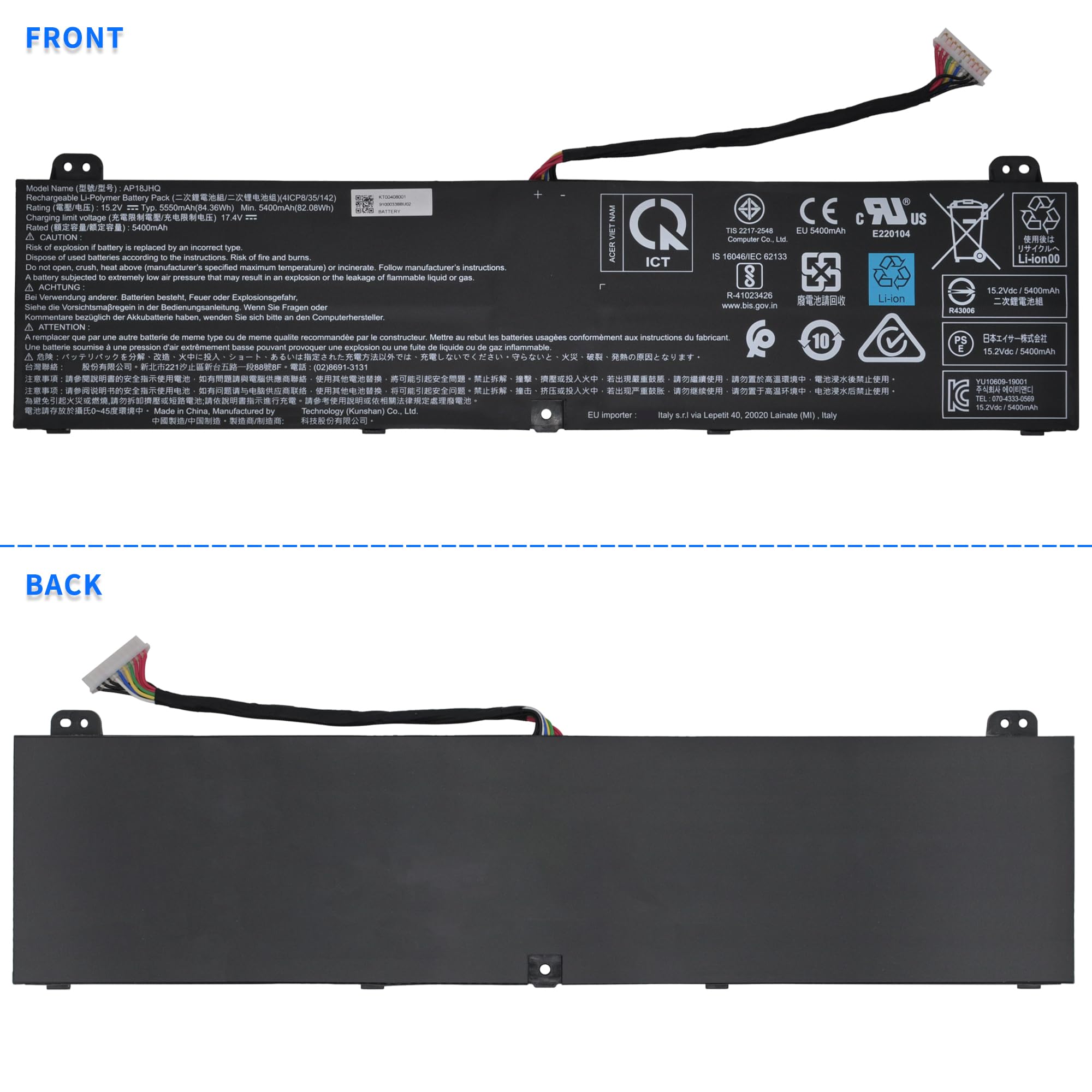 HXPKH AP18JHQ Laptop Battery for Acer ConceptD 7 CN715-71 7 Pro CN715-71P Ezel CC715-71 CC715-71P CC715-91P Predator Triton 500 PT515-51 PT515-52 PT515-51-502R PT515-52-700U Series 15.2V 84.36Wh