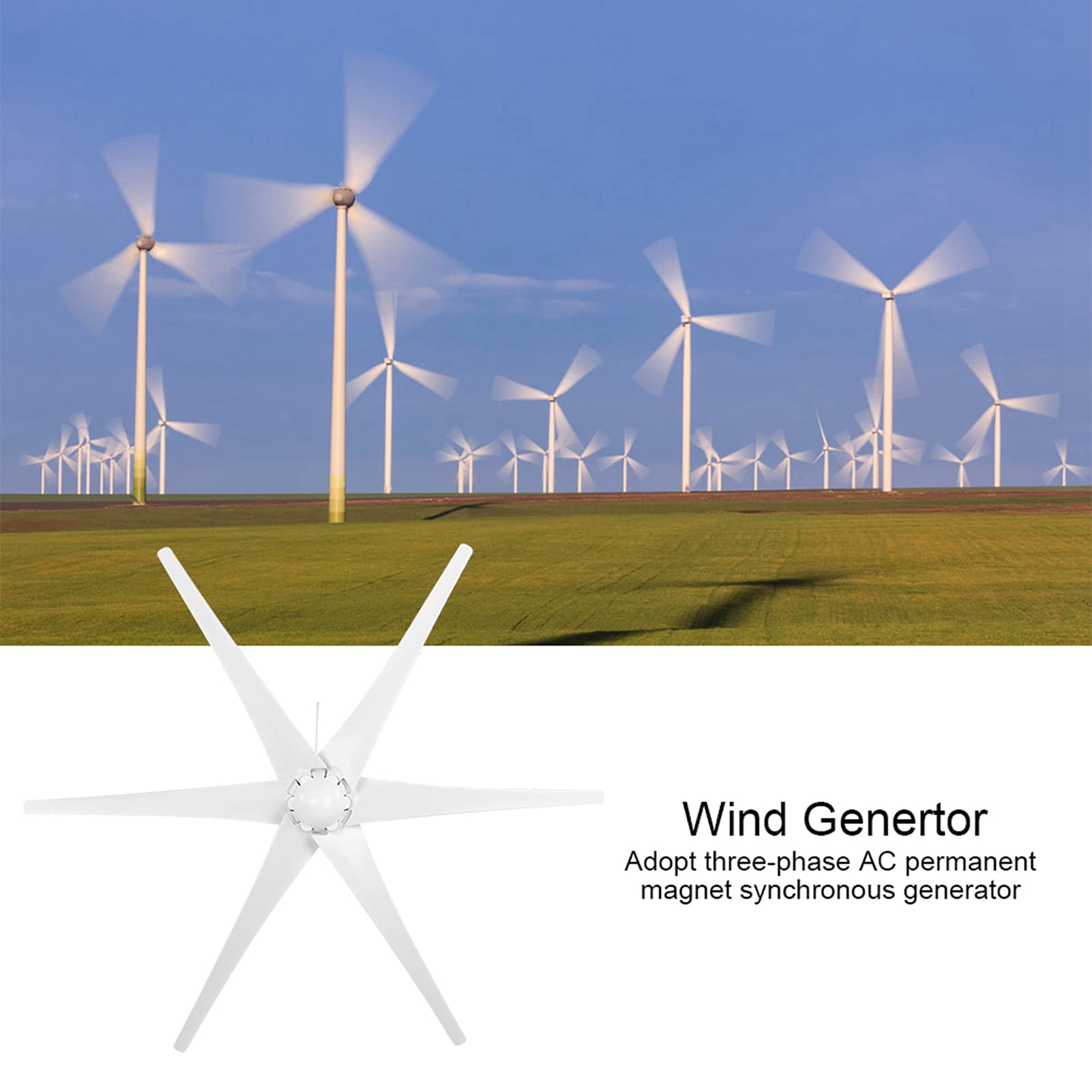 ViaGasaFamido Wind Turbine Generator, Windmill Generator 800W 12V/24V/48V Wind Turbine Businesses 6 Blade Wind Controller Turbine Generator Kit for Boats, Terraces, Cabins or Home(White 48V)