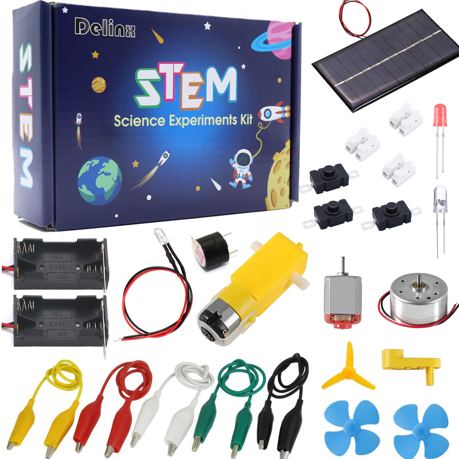 Delinx Fun Physics Science Experiment Kit: Windmill Generator,Hand-cranked Generator,Solar Power Generator, Basic Electric Circuit Learning,DIY Educational STEM Project for Kids & Teens,Girls & Boys