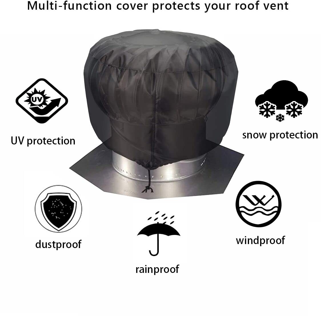 Turbine Roof Vent Cover, Heavy Duty Turbine Ventilator Protector Shield, Waterproof 1680D Oxford Fabric, Adjustable Drawstring Design, Year Around Protection for Your Roof Vent (S: 12"x17.5")