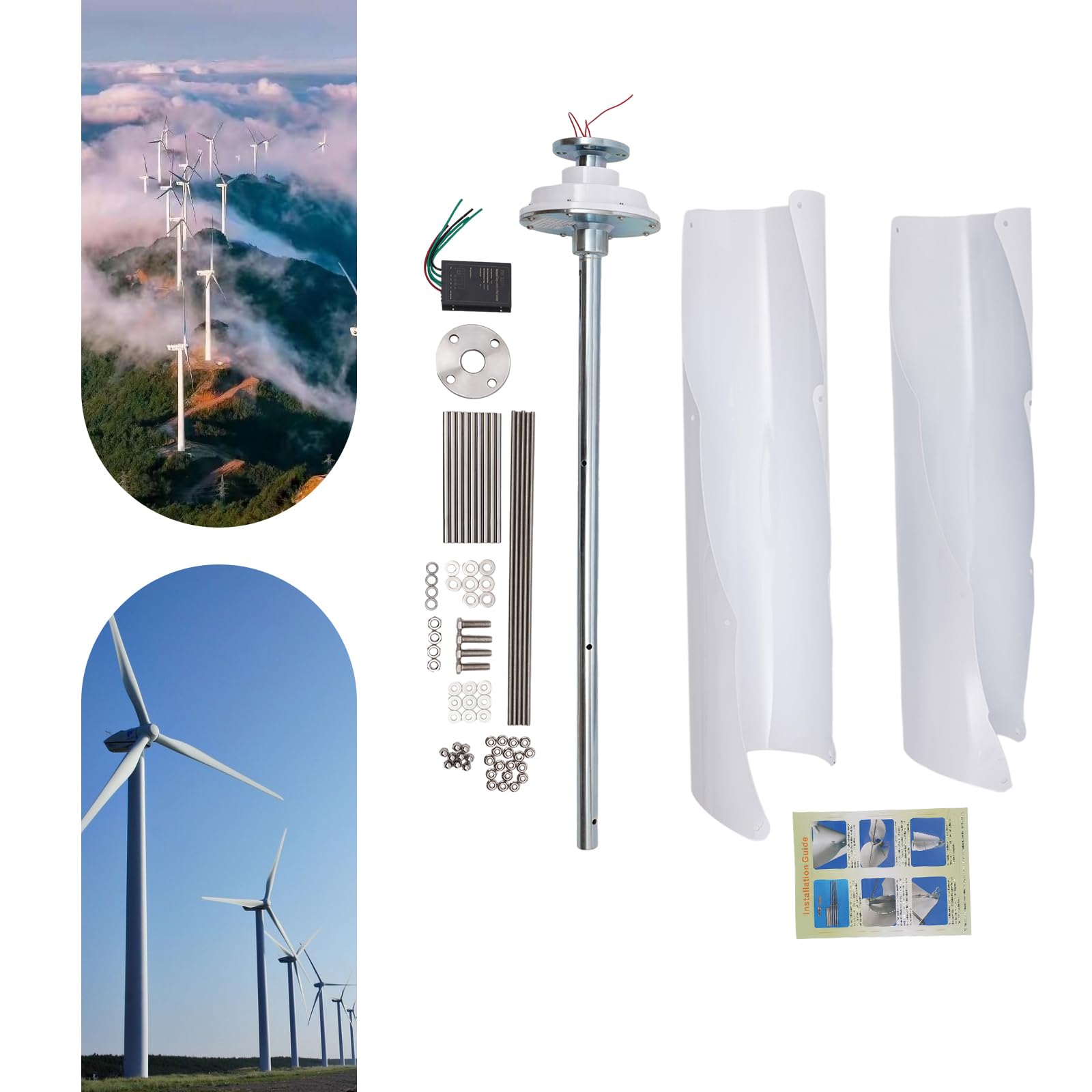 DOONARCES 400W 12V Vertical Wind Turbine Generator Kit, Helix Maglev Axis Wind Turbine Generator with 2-Blades Wind Power Generator Kit with PWM Controller Windmill Generator System, White (12V)