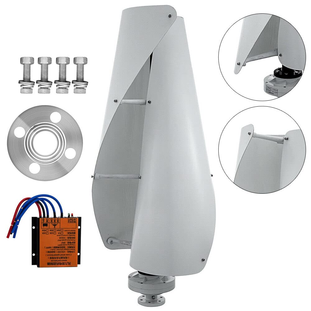 DOONARCES 400W 12V Vertical Wind Turbine Generator Kit, Helix Maglev Axis Wind Turbine Generator with 2-Blades Wind Power Generator Kit with PWM Controller Windmill Generator System, White (12V)