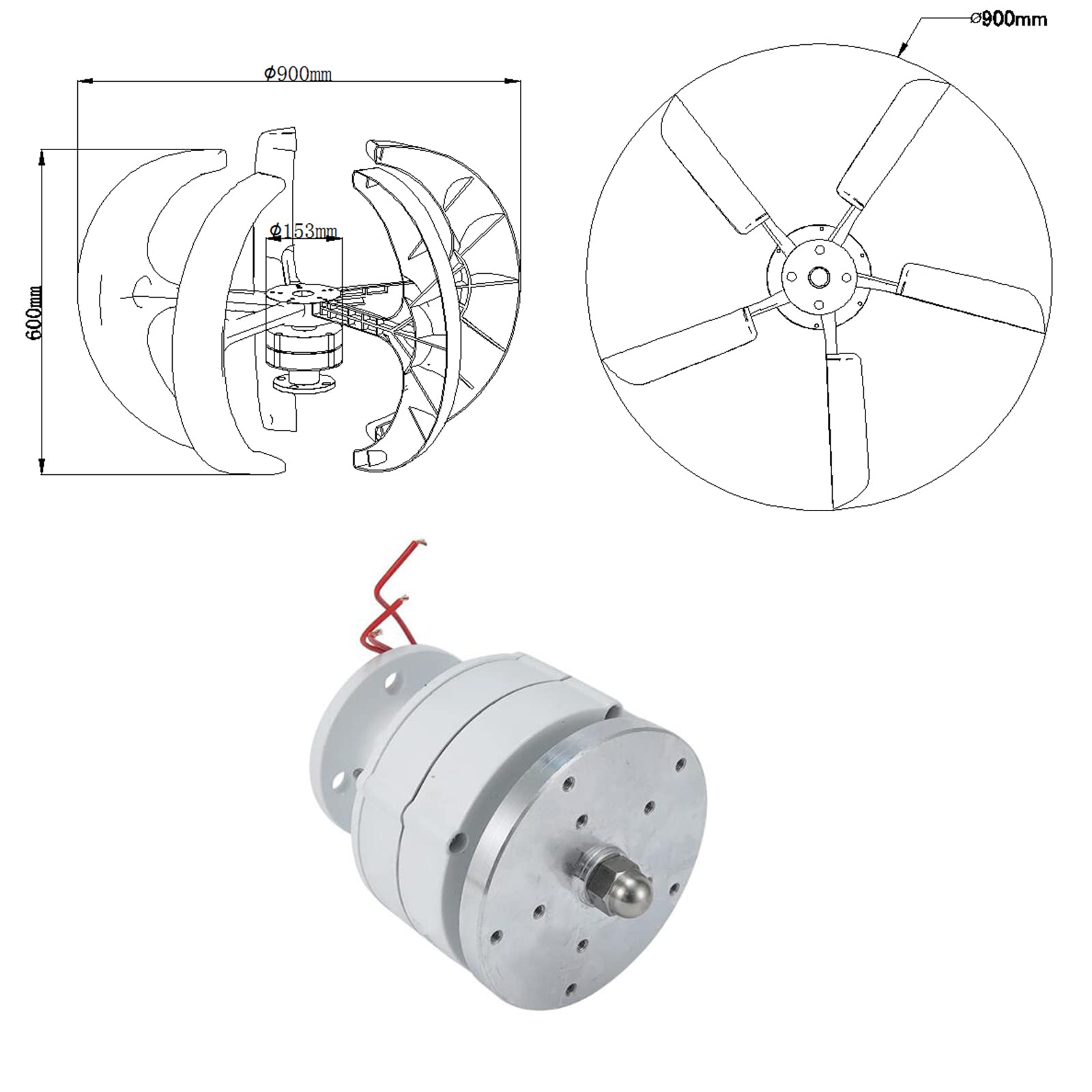 AISINILALAO Efficient 12000W Wind Turbine Generator Kit, 12V 24V Free Energy Windmill Vertical Axis Wind Turbine Generator 3 Phase Generator for Home Use (Color : 48V),48v