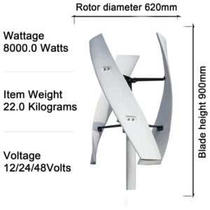 Low RPM 3000W/5000W 12V 24V 48V Vertical Axis Wind Turbine Generator, Portable Wind Generator Kit with Controller for Factory, Terraces, Cabins, Mobile Homes,3000W-24V